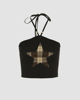 Checkered Star Halter Crop Top